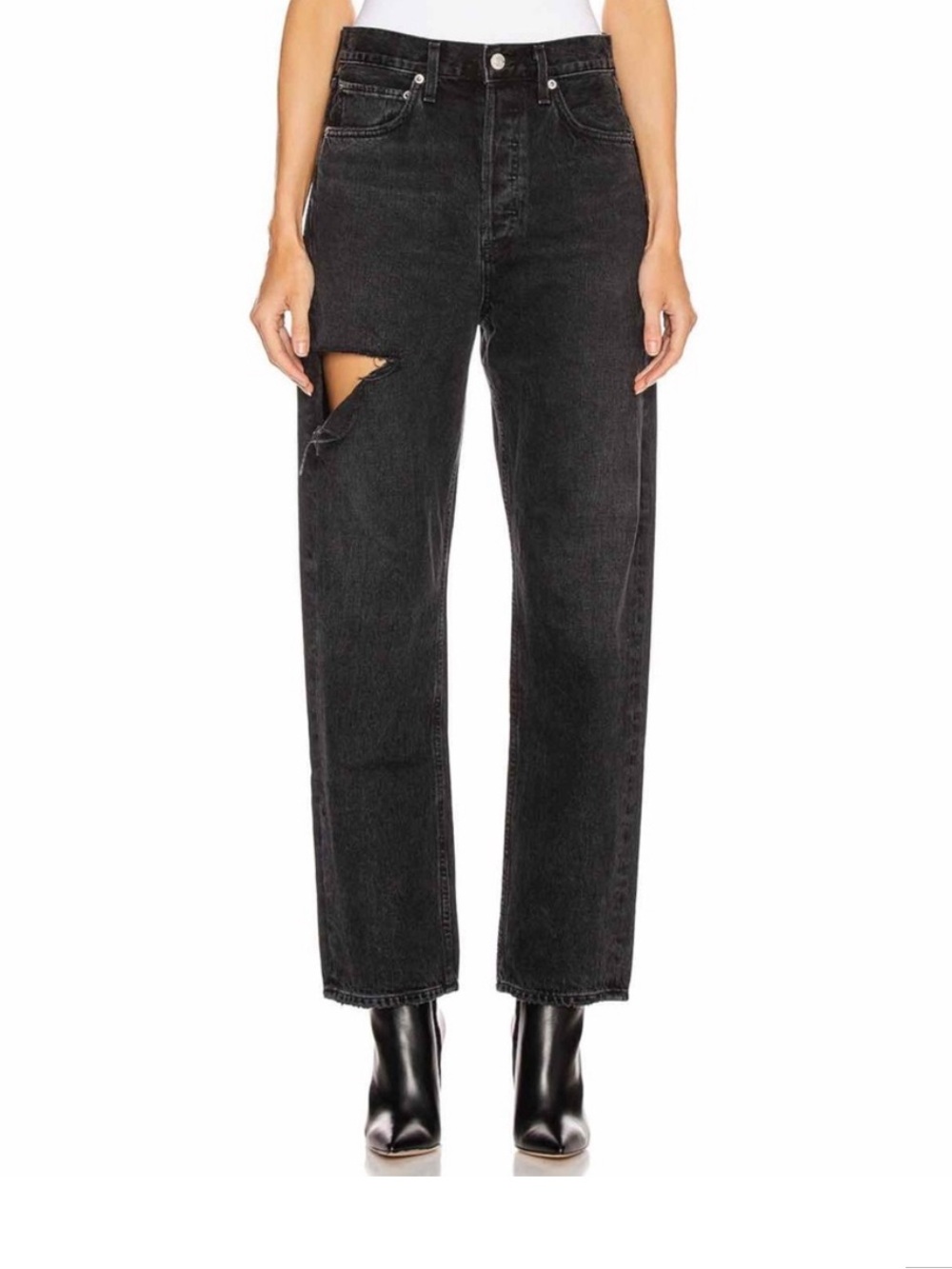 Agolde Black Straight Jeans with Distressed Patch